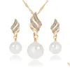 Earrings Necklace Crystal Rhinestone Jewelry Sets Bridal Sier Gold Color Fashion Imitation Pearl Stud Set For Women Girls Drop Deliver Dh3Vt