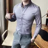 Herrklänningskjortor Nya koreanska Slim Fit Business Formal Wear Randiga män Klänning Skjortor Långärmad Simple Gentlemen Office Bluses Top Quality S-3XL YQ230926