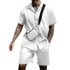 Summer Lapel Short Shirt Shorts Strasze Solid Kolor Sport Sport Fashion Suit Men Nowy bawełniany dres