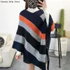 Écharpes Femmes Patchwork Foulards Châles Manteau Rayé Hiver Tricoté Cachemire Capes Châle Cardigans Pull Chaud Tricot Poncho Couverture 230922