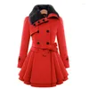 Women's Jackets Women Woolen Coat Fashion Belt Double-breasted Fleece Female Long Large Size With Detachable Fur Collar