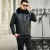 Men's Fur Idopy Men Classic Faux Leather Jacket With Collar Business Office Zip Up Coat Warm Outerwear For Male Plus Size 5XL