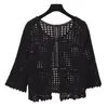 Damesjassen Dames Lente Zomer Flare 3/4 Mouwen Kimono Vest Hol Gehaakt Gebreid Plaid Kant Cropped Voor Jas Zon Dropship