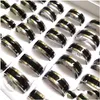 Band Rings 30Pcs/Lot Gold Sier Stainless Steel Bands 8Mm Comfort-Fit Top Quality Black Enamel Men Women Ring Wholesale Male Drop Deliv Dhany
