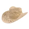 Baretten YOSE Hand Breien Western Cowboy Cowgirl Hoed Stro Zomer Womens Sun Hollow Out Beige Vrouwen Mannen Unisex Zonnehoed