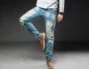 Men's Jeans Denim Trousers High Quality Straight jeans Washed Ripped holes button Light blue slim fit Streetwear Men Cowboy Pants sale 230926