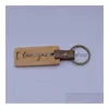 Keychains Lanyards 11 Styles Custom Logo Personalized Leather Keychain Pendant Beech Wood Carving Lage Decoration Key Ring Diy Thanksg Dhx8Z