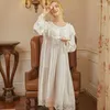 Mulheres sleepwear vitoriano branco noite vestido mulheres manga longa romântico vintage camisola roupão grande tamanho solto peignoir robe