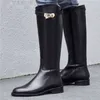 Stivali da donna Moto Shark Fibbia Alta Ginocchio Cerniera Stivali in pelle con punta tonda Scarpe firmate femminili 220729