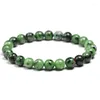 Link Armbänder Echte Natürliche Grüne Anyolite Rubys Zoisit Stein Dehnbar 6 8 10mm Runde Perlen Armband Frauen Männer schmuck