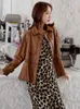 Женская кожаная куртка 2023, женская осенне-зимняя куртка из натуральной дубленки, короткая коричневая корейская одежда, Veste En Cuir Femme WPY2434