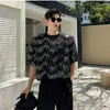 Männer T-shirts Pailletten T-shirt Männer Halbe Hülse Mode Streetwear Spitze Patchwork Tees Schwarz Weiß Trend Sommer Kleidung Mann