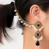 Kolczyki stadninowe Boho woda upuszcza długa link do kobiet luksusowe kryształowe kwiaty perłowe biżuteria ślubna Tassel