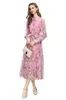 Women's Runway Dresses Turn Down Collar Long Sleeves Printed Lace Up Belt Fashion High Street Designer Vestidos