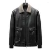 Men's Fur Winter PU Leather Jacket Mens Fleece Collar Motorcycle Casual Outdoor Jaqueta Coats Lapel Slim Fit