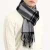 Halsdukar Cashmere Scarf Men Winter Strip Solid Plaid ull Lyxig klassisk varm för tillbehör 230925