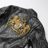 メンズレザーバイカージャケットスタンドアップカラーカウハイドコートコアロイヤル刺繍