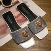 Luxury rhinestone flat slippers women wear new fairy wind sandals square open toe elegant girls flip-flops T1