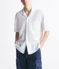 Мужские футболки, льняная рубашка с кубинским вырезом и короткими рукавами, однотонная однотонная одежда Slim Fit 2023