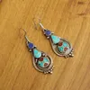 Dangle Earrings ER198 Ethnic Tibetan Copper Inlaid Turquoises Lapis Stone Water Drop Earring For Woman