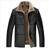 Men's Fur Black 2023 Mens Leather Jackets And Coats Business Casual Winter Thick Warm Lambswool Men PU Coat Plus Size 6XL