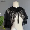 Eşarplar Kawaii Lolita Dantel Kısa Cape Ceket Tatlı Çırpma Örgü Açık Ön panço Kadınlar Zarif Şal Talif Top Sevimli Prenses Outerwear 230922