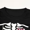 T-shirt da donna con scheletro di zucca in costume di Halloween, divertente pullover a maniche lunghe per donna