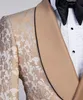 Floral Jacquard Mens Wedding Tuxedos Slim Fit Champagne Shawl Lapel Double Breasted Jacket 2 Pieces Black Pants