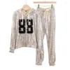 Women's Two Piece Pants Spring Autumn Woman 2 Sets Fashion Sequined Sweatsuit Female Tracksuit Bling Pant