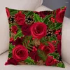 Pillow Rose Red Flower Pillowcase Decorative Bird Plant Sofa Home Car