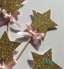 Party Supplies 20PCS Bow Gold Silver Star Cupcake Topper Pick Wedding Decoration Baby Shower Birthday Cake Baking