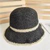 Breda randen hattar skarv färg tom virka halm hatt kvinnors sommarsemester strand koreansk version kupol vikbar solmössa mujer