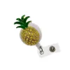 10 pz / lotto Portachiavi Retrattile Smalto Strass Cristallo Giallo Frutta Forma di Ananas Badge Reel Holder Clip Medica Per Decorati271k