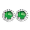Dangle Earrings S925 Silver Inlaid NaturalA-Goods Jade Egg Surface Yang Green Jadeite Fashion Women's Jewelry Drop
