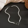 Choker RUIGE French Vintage Pearl Chain Necklace For Women Fashion Silver Color Lover Heart Simple Collar Ladies Jewelry