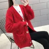 Kvinnors stickor Rose Red Faux Fur Winter Autumn Women Sweaters Trendy Furry Plush Long Loose Korean Overdimensionerad jacka Tröja Tops Overrock