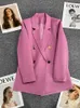 Costumes pour femmes Blazers Violet Rose Bouton En Métal Costume Manteau Nouveau Style Britannique Design Sentiment De Double Boutonnage Au Printemps Et En Automne Blazer Femmes