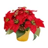 Flores decorativas natal artificial poinsétia planta vaso vermelho para prateleira do jardim mesa peça central sala de estar