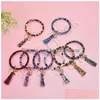 Keychains Lanyards 18 Färger Läder -armband Tassel Leopard Armband Bangle Key Holder Chain Ring Wrap Sunflower Chains Drop Delivery DHTFD