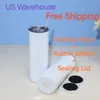 US Warehouse 20oz Rechte Sublimatie Tumblers Met Doorzichtige Rietjes Rubberen Bodems Roestvrij Staal Glanzende Reisbeker B6192i