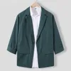 Incerun Fashion Pria Blazer Streetwear Warna Solid Kerah 3/4 Lengan Satu Tombol Pakaian Santai Pria 2023 Jaket Tipis Kasual