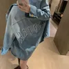 Women's T-shirt MM Family Autumn/winter Letter Sticker Embroidery Denim Shirt Coat Pocket Decoration Metal Fashion Versatile