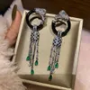 Örhängen Carttiers Designer Luxury Fashion Women Stereoskopisk svart Spotted Leopard Green Diamond Tassel örhängen Silver Nålörhängen