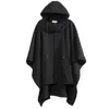 Chaqueta de capa de M-4XL de lana Vintage para hombre, abrigo de invierno estilo chal estilo murciélago, sección larga con capucha oscura para estudiante
