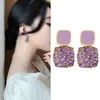 Daihe Korean Style Purple Square Crystal Rhinestone Earrings Elegant 925 Sterling Silver Needle Geometric Diamond Women