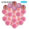 Outros suprimentos de festa de evento Mi Primera Comunion Party Favor Pendurado Redondo Bola de Papel Lanterna Tecido Pompom Ouro Rosa Branco Para Menina Batismo Decoração de Casamento 230926