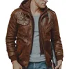 Men's Fur Bomber Vintage Men Jacket Winter Thick Coat Fashion Zipper Faux Leather Lined Warm Brown