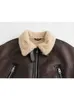 Womens Leather Faux TRAF Winter Womans Fashion Thick Warm Shearling Jacket Coat Vintage Long Sleeve Belt Hem Female Outerwear Chic Tops 230925