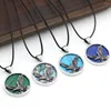 Pendant Necklaces Natural Stone Quartz Crystal Round Turquoise Lapis Lazuli Abalone Shell Women Leather Strap Necklace Jewelry