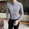 Men's Dress Shirts Men's Fashion Non-iron Stretch Soft Casual Striped Shirts Pocket-less Design Long Sleeve Standard-fit Youthful Button-down Shirt YQ230926